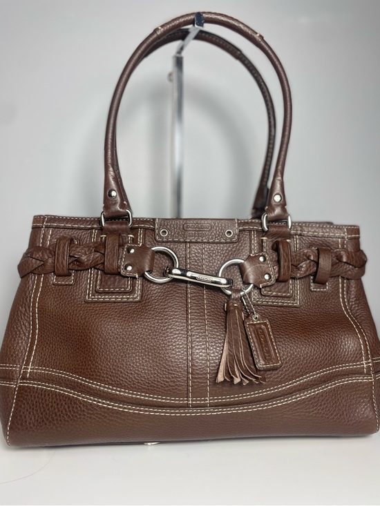 Coach Handbags - Coach Hampton Brown Pebbled Leather Shoulder Braided Satchel.